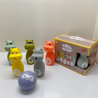 Animal bowling, rubber toys, bathroom toys, baby toys