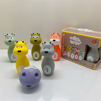 Animal bowling, rubber toys, bathroom toys, baby toys
