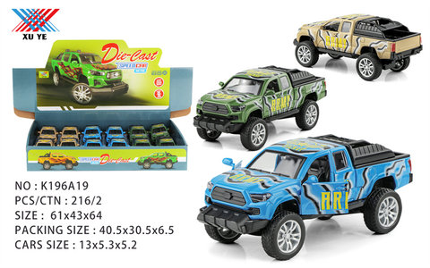 1:32 Alloy car Toyota pickup truck pulls back to open the door (12 packs)