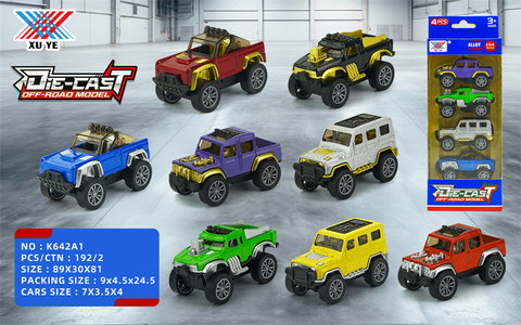 1:64 alloy off-road vehicle pullback (4 packs)