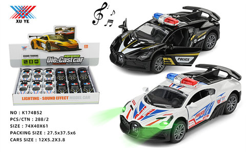1:32 Alloy car Bugatti opens the door and pulls back light and music (12 packs)