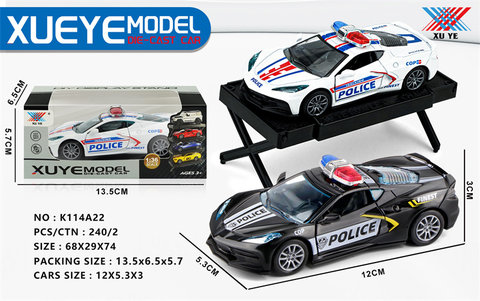 1:36 alloy C8 car pulls back to open the door police car (1 pack)