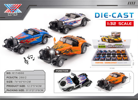 1:32alloycarconvertiblevintagecar,dooropeningrebound,lightingandmusic(setof12)