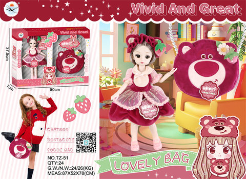 Strawberry bear Barbie dolls with bags doll toys from house to house
