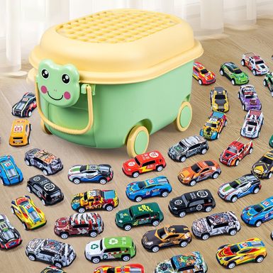 50pcs 6.8CM Iron Pullback Car +60 * 60CM Map + Building Block Panel Storage Bucket
