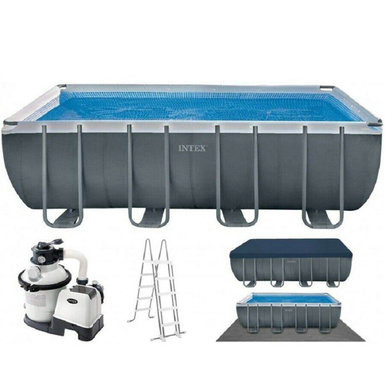 24-foot dark gray rectangular pipe rack pool inflatable toy set
