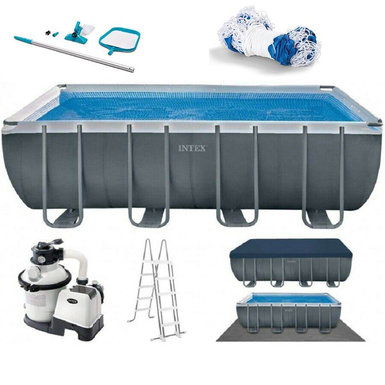 24-foot dark gray luxury rectangular pipe rack pool inflatable toy set