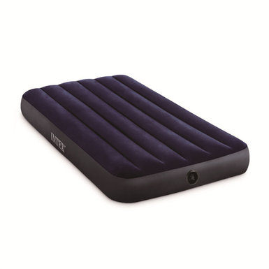 The inflatable toy of the dark blue single wire pull air bed is slightly smaller.