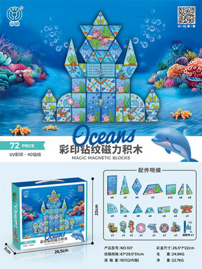 Ocean series color printing and diamond magnetic sheet building blocks 72 PCS building blocks toys Educational toys