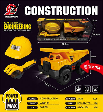 Inertia engineering dump truck + 2 sand shovel + engineering cap (with light and sound) (yellow) (without electricity) inertia car toy