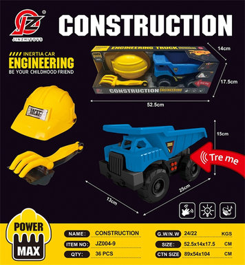 Inertia engineering dump truck + 2 sand shovel + engineering cap (with light and sound) (blue) (without electricity) inertia car toy
