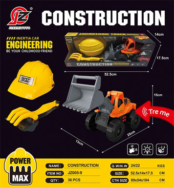 Inertia engineering bulldozer + 2 sand shovel + engineering cap (with light and sound) (orange) (without electricity) inertia car toy