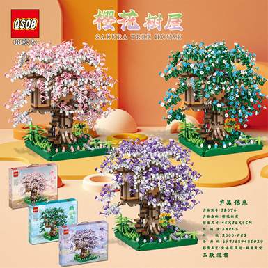 2000+PCSnewmicrodiamondparticles,threemixedcherryblossomtreehouseassemblyblocks