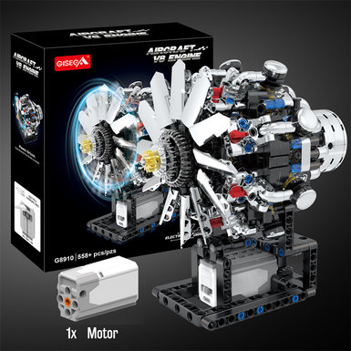 Compatible with Lego motor-driven turbofan aircraft V8 engine building blocks [British version] Science and Technology Machinery Group Space Engine Small Particle Science and Education Assembled Toys