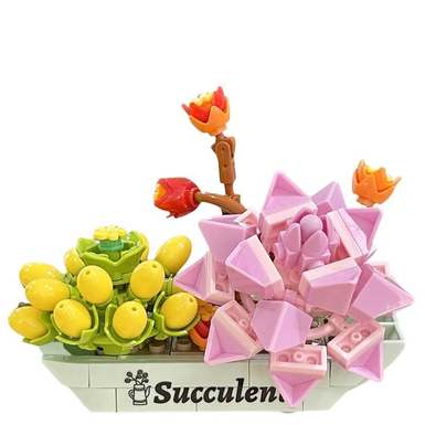 Succulentpottedsmallparticlebuildingblockflowerpottedsimulationeternalflowertoypuzzletoy
