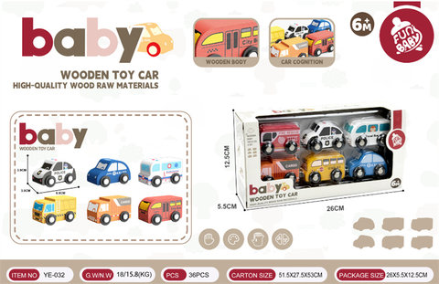 Wooden Sliding Car Set of 6