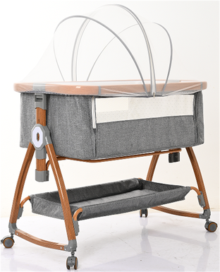 Aluminum alloy wood grain bracket linen crib splicing bed cradle portable foldable lifting baby bed