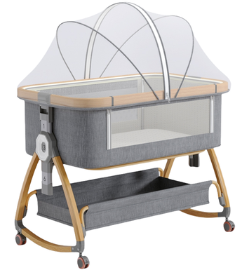 Wood grain aluminum alloy mosquito net cribs spliced beds cradle beds movable portable foldable lifting baby beds