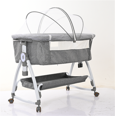 White tube high-carbon steel bracket linen crib splicing bed cradle bed movable portable foldable lifting baby bed
