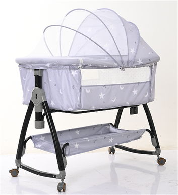 Black tube high-carbon steel bracket linen crib splicing bed cradle bed movable portable foldable lifting baby bed