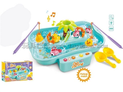 Electric rotating fishing set (two-color lighting and 6 children's songs)