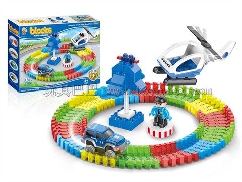 Police electric rail car combination building blocks (89PCS)