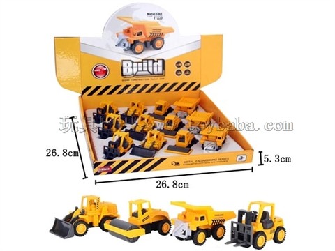 1:60 pull-back engineering vehicle (four models mixed with 12pcs)