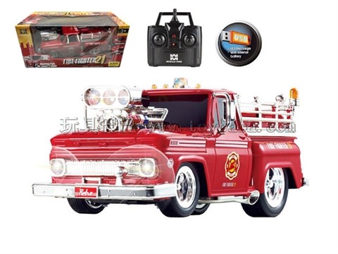 Remote control car 2.4G four-way USB built-in battery remote control muscle modified fire truck 1:14