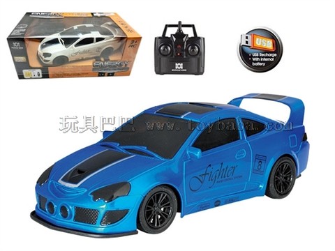 Remote control car 2.4G four-way USB charging remote control modified muscle car (headlight) 1:18