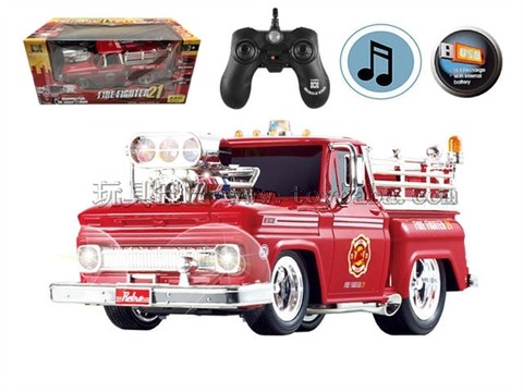 Remote control car 2.4G six-way USB built-in battery with music remote control muscle modified fire truck 1:14