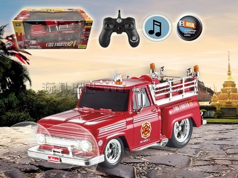 Remote control car 2.4G six-way USB built-in battery with music remote control muscle modified fire truck 1:14