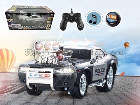 Remote control car 2.4G six-way USB built-in battery with music remote control muscle modified police car 1:16