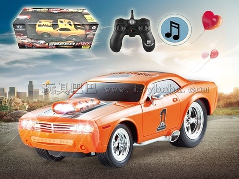 Remote control car 2.4G six-pass music remote control muscle modified racing car 1:16