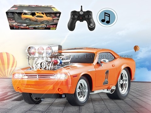 Remote control car 2.4G six-pass music remote control muscle modified racing car 1:16