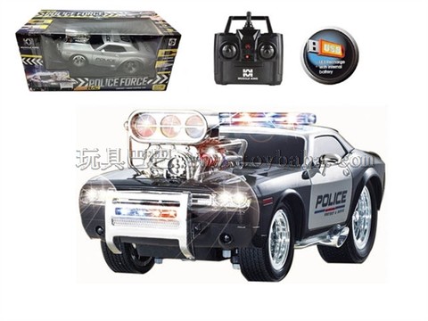 Remote control car 2.4G four-way USB built-in battery remote control muscle modified police car 1:16