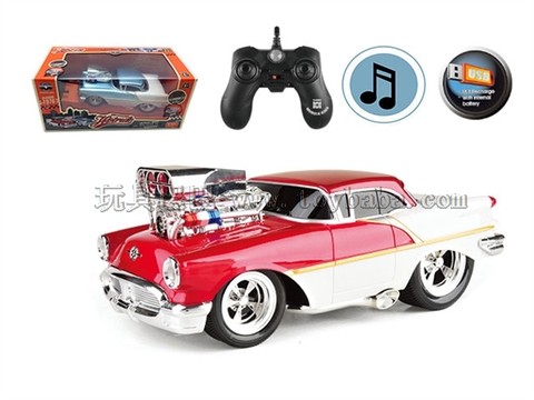 Remote control car 2.4G six-way USB built-in battery with music remote control muscle modified car 1:16