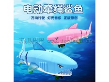 电动灯光玩具牵绳鲨鱼澄海玩具地摊批发闪光玩具鲨鱼电动万向鲨鱼