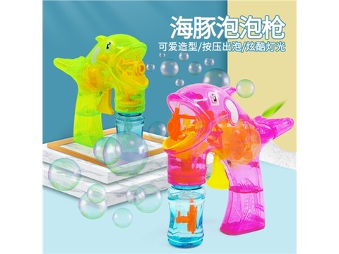 Creative automatic inertia transparent lighting dolphin bubble gun children's hot stalls blowing bubble toys wholesale