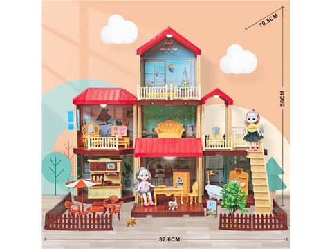 Self-installed villa with lighting +6-inch Barbie 2 toys Self-installed educational toys