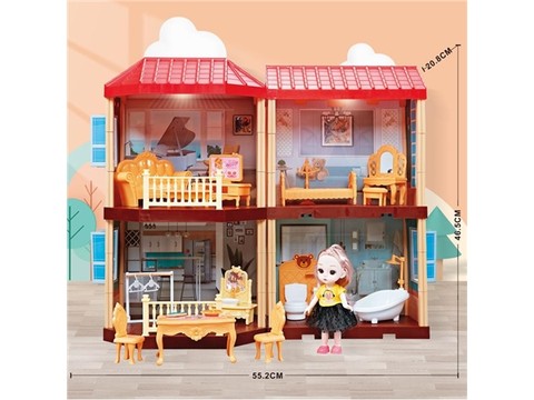 Self-installed villa with lighting +6-inch Barbie 1 toy for every house, self-installed educational toy