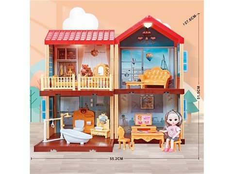 Self-installed villa house with lights + 6-inch Barbie 1 family toy equipped with educational toy