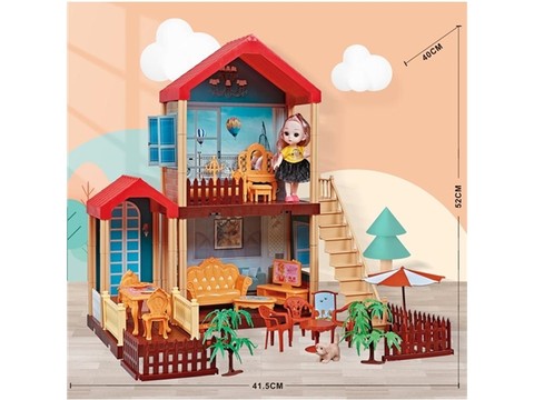 Self-installed villa house + 6-inch Barbie 1 family toy equipped with educational toy