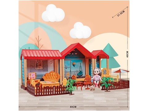 Self-installed villa house + 6-inch Barbie 1 family toy equipped with educational toy