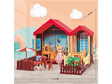 Self-installed villa house + 6-inch Barbie 1 family toy equipped with educational toy