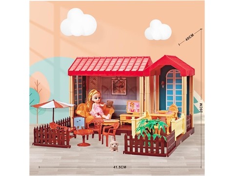 Self-installed villa house + 6-inch Barbie 1 family toy equipped with educational toy
