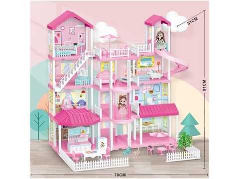 Self-installed villa house + 6-inch Barbie 2 family toys equipped with educational toys