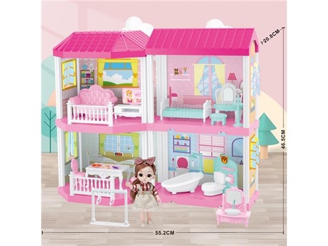 Self-installed villa house + 6-inch Barbie 1 family toy equipped with educational toy