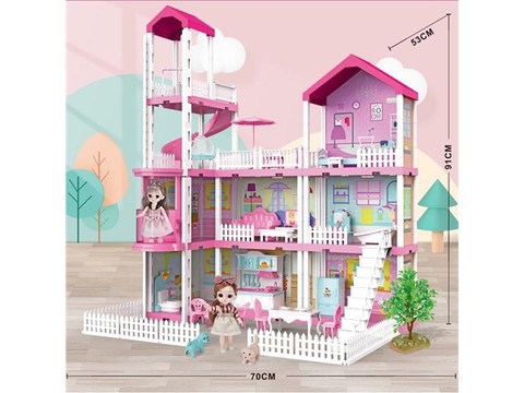 Self-installed villa house + 6-inch Barbie 2 family toys equipped with educational toys
