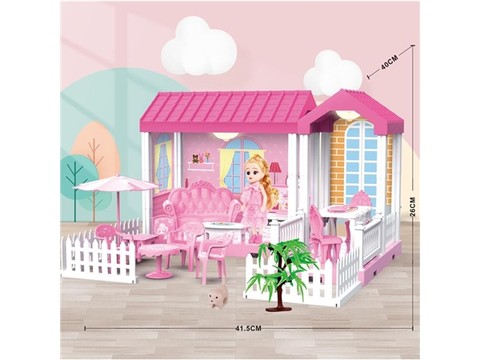 Self-installed villa house with lights + 5-inch Barbie 1 toy from house to house