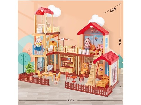 Self-installed villa house with lights + 6-inch Barbie 2 home-mounted toys